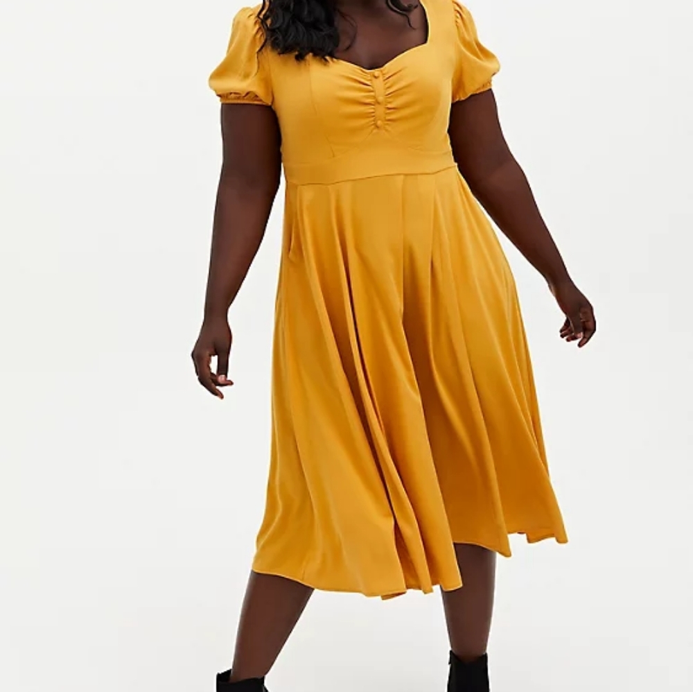 Torrid Golden Yellow Stretch Challis Skater Midi Dress